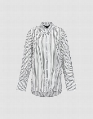 Chemises Urban Revivo Button Up Rayé Droit Femme Blanche | TTH9151SR