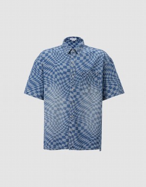 Chemises Urban Revivo Checkered Denim Homme Bleu | SNW3729EW