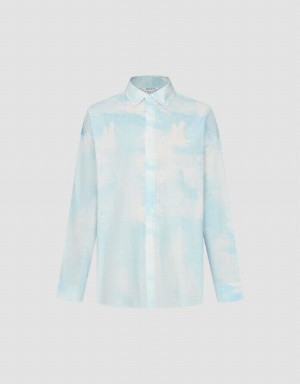 Chemises Urban Revivo Cloud Printed Loose Homme Blanche Bleu | DIG7482MY