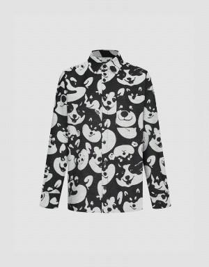 Chemises Urban Revivo Dog Printed Oversized Homme Noir | GTW5171ZM