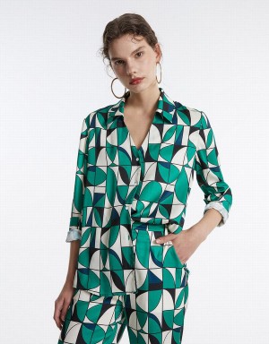 Chemises Urban Revivo Geometric Print Femme Vert | XEY9647TA