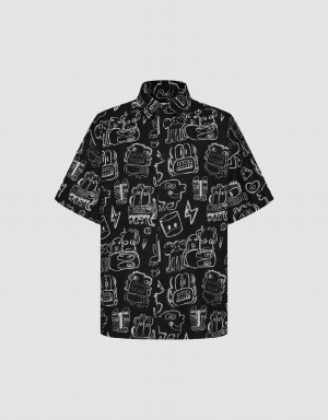 Chemises Urban Revivo Graffiti Printed Oversized Homme Noir | GFY6665RT