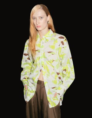 Chemises Urban Revivo Leaf Print Button Up Femme Vert | OMU4471CA