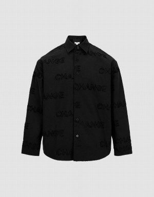 Chemises Urban Revivo Letter Printed Button Up Oversized Homme Noir | AGO169DG