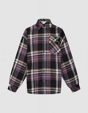 Chemises Urban Revivo Plaid Droit Femme Violette | SVD4333EV