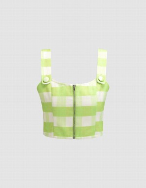 Chemises Urban Revivo Plaid Zip Front Cami Crop Top Femme Vert | CTF676CA