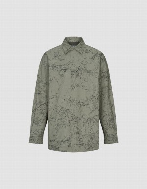 Chemises Urban Revivo Printed Droit Oversized Homme Vert | BJS6732AW