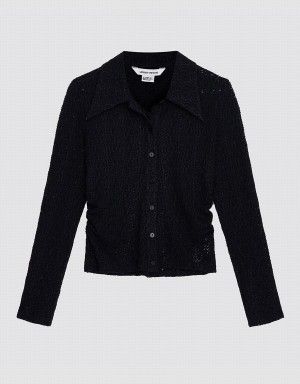 Chemises Urban Revivo Ruched Button Up Fitted Femme Noir | QZY6513PL