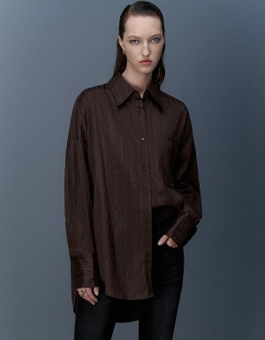 Chemises Urban Revivo Textured Button Up Oversized Femme Marron Foncé | HUZ3538OS