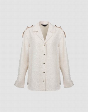 Chemises Urban Revivo Textured Lapel Droit Femme Blanche | NWZ8973FC