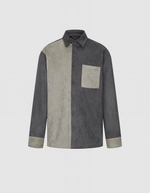 Chemises Urban Revivo Two Toned Button Up Homme Grise Foncé | YIJ784ML