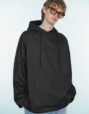 Chemisier Urban Revivo Letter Embossed Oversized Encapuchonné Overhead Homme Grise Foncé | OBZ7672SF