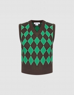 Debardeur Urban Revivo Argyle Pattern Femme Vert | JFV3542KB