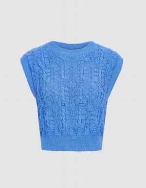 Debardeur Urban Revivo Cable Knit Femme Bleu | ZDM31100NL