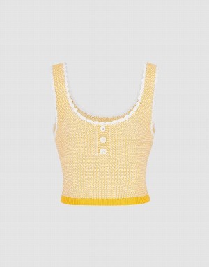 Debardeur Urban Revivo Contrast Trim Half Button Tricoté Femme Jaune | BVC5127TK