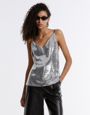 Debardeur Urban Revivo Cut Out Back Sequin Camisole Femme Argent | HDU61100CJ