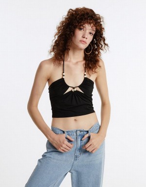 Debardeur Urban Revivo Cut Out Halter Femme Noir | HRY4384JZ