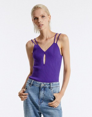 Debardeur Urban Revivo Cut Out Tricoté Camisole Femme Violette | CQZ126VN