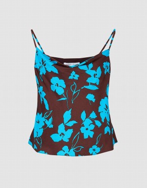 Debardeur Urban Revivo Floral Print Cowl Neck Cami Femme Bleu | NPS4970FH