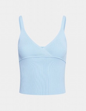 Debardeur Urban Revivo Nervuré Knit V Neck Cami Femme Bleu Clair | ITL2566JF