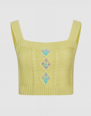 Debardeur Urban Revivo Square Neck Tricoté Sans Manches Femme Vert | BJX5827MI