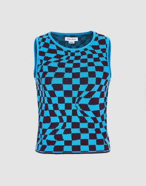 Debardeur Urban Revivo Wavy Checkered Tricoté Femme Bleu | MVT234XH