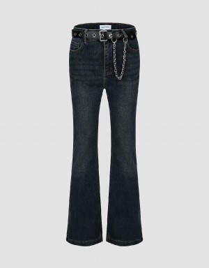 Jean Urban Revivo Flare With Belt Femme Bleu | PZW8734DB