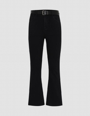 Jean Urban Revivo Flare With Belt Femme Noir | LNZ652NS