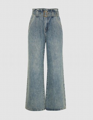 Jean Urban Revivo Larges-Leg With Belt Femme Bleu | NAH242QW