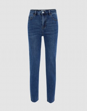 Jean Urban Revivo Raw Hem Mince Femme Bleu | IKN1387GC