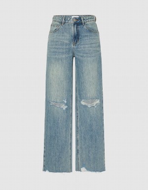 Jean Urban Revivo Ripped Larges-Leg Femme Bleu | JCZ667YP