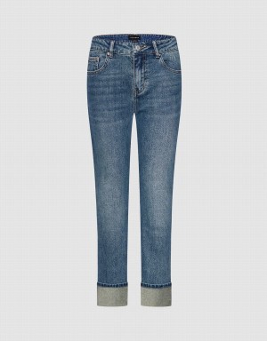 Jean Urban Revivo Rolled Up Hem Droit Femme Bleu | ZTO6516XG