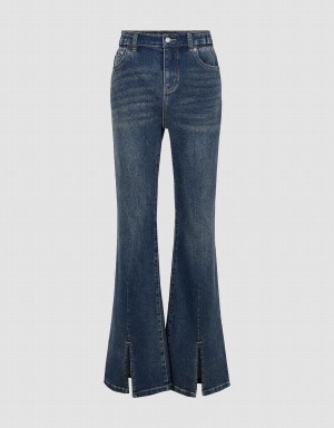 Jean Urban Revivo Split Hem Flare Femme Bleu | GSV8213ZL