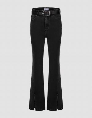 Jean Urban Revivo Split Hem Flare With Belt Femme Noir | SUH5579IF