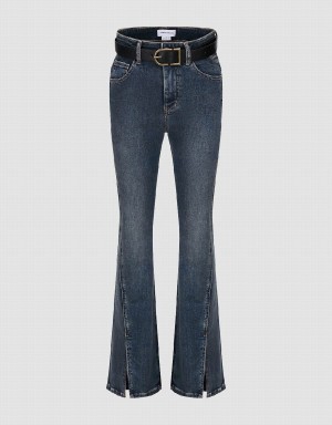 Jean Urban Revivo Split Hem Flare With Belt Femme Bleu | MRI1381SW