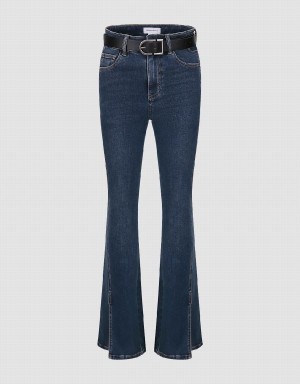 Jean Urban Revivo Split Hem Flare With Belt Femme Bleu | CRD9555YV