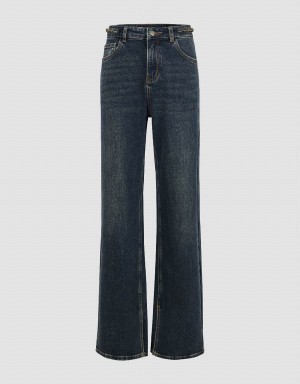 Jean Urban Revivo Split Hem Larges-Leg Femme Bleu | RSN9278VE