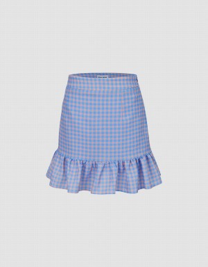 Jupes Urban Revivo Checkered Mini A-Line Checkered Femme Bleu | FKR6041AO