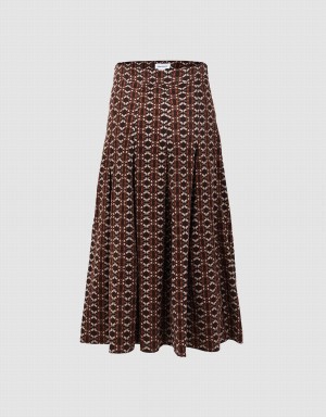 Jupes Urban Revivo Geometric Long Print Femme Marron | ZLS1368ZZ