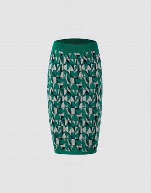 Jupes Urban Revivo Geometric Print Tricoté Femme Vert | YTA1350AB