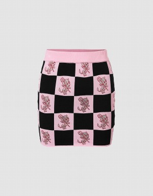 Jupes Urban Revivo Hot Stuff Checkered Tricoté Femme Rose | PWO2217TE