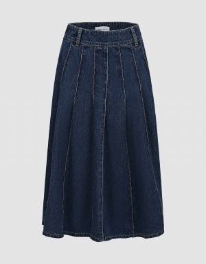 Jupes Urban Revivo Midi A-Line Denim With Belt Femme Bleu | YCA183XQ