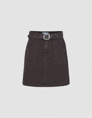 Jupes Urban Revivo Mini A-Line Denim With Belt Femme Marron | NKX7663HI