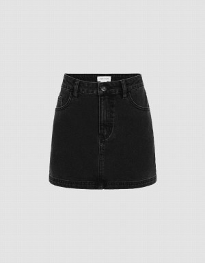 Jupes Urban Revivo Mini Droit Denim Femme Noir | GJY152KI