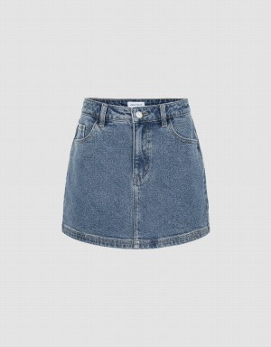 Jupes Urban Revivo Mini Droit Denim Femme Bleu | CXZ4025ZW