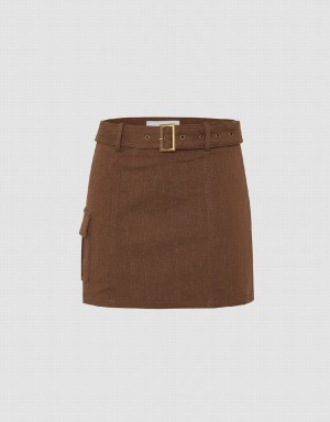 Jupes Urban Revivo Mini Droit Tricoté With Belt Femme Marron | YFK2678AL