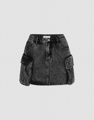 Jupes Urban Revivo Multi-Pocket Mini Droit Denim Femme Noir | AOH549PF