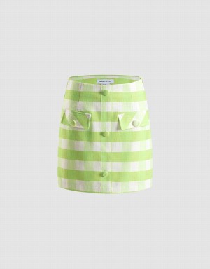 Jupes Urban Revivo Plaid Button Front Femme Vert | UDB8646CT