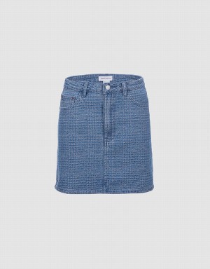 Jupes Urban Revivo Plaid Denim Femme Bleu | MHN4764HT