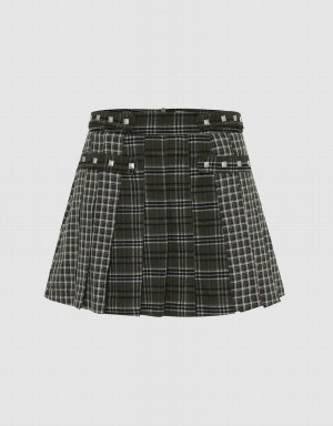 Jupes Urban Revivo Plaid Mini A-Line Femme Vert | NBA9266FV